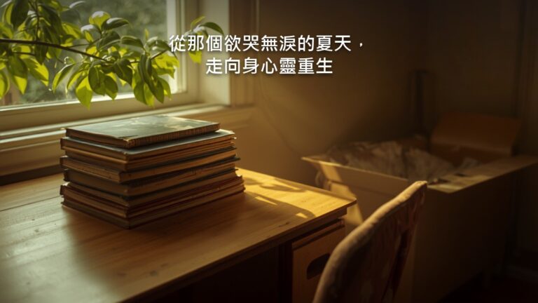 夏天午後的街邊，濃密的樹影落在一面素色矮牆和人行道磚上，光線溫暖，街上沒有人。