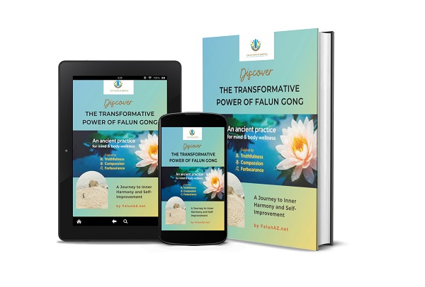 3device-Book cover  for "Discover the Transformative Power of Falun Gong: A Journey to Inner Harmony and Self-Improvement"