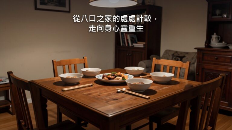 傍晚的餐廳，一張大圓桌擺好了碗筷，燈光溫暖，室內沒有人物。