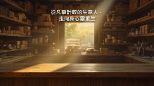 一間小型批發店的貨架，木箱與紙箱整齊排列，清晨的光從門口斜射進來，店裡沒有人。