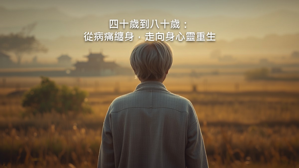 一個人背對鏡頭,站在清晨原野的小徑上,面向前方升起的光。