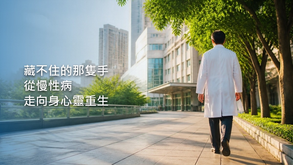 一個男人的背影坐在清晨的窗邊小桌前，桌上一杯熱茶和一本攤開的書，窗台上一排綠色盆栽，窗外是城市屋頂和遠山。