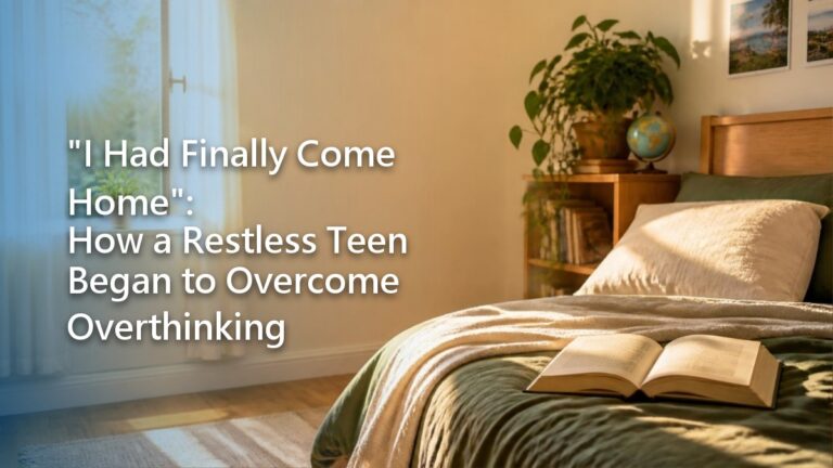 A book lying open on a bed beside a small lamp, the room quiet and dim.
