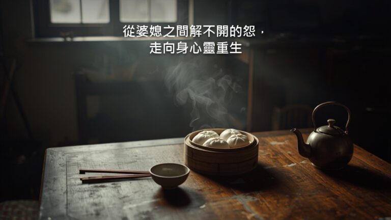 一張家常的餐桌，桌上擺著剛蒸好的包子和兩副碗筷，窗邊透進柔和的日光，沒有人在畫面裡。