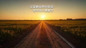 清晨的鄉間小路，兩旁是農田，路面被薄霧籠罩，沒有人物。