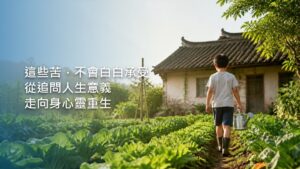 清晨的街頭，一名年輕男子背對鏡頭，肩上背著攝影包和相機，走向被陽光照亮的街道。
