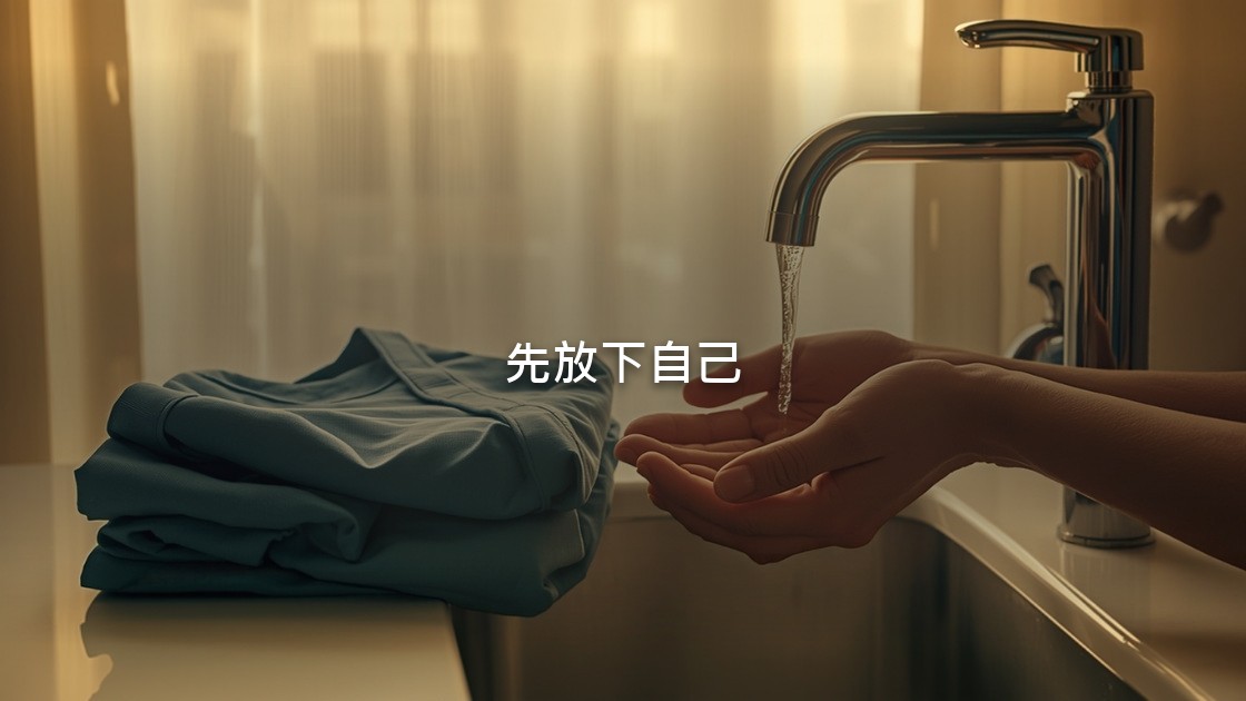 晨光裡，一雙手在水龍頭下洗淨，旁邊放著摺好的手術服，畫面裡看不到臉。