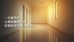 清晨海邊的一條步道，遠處有一個小小的背影正慢慢走著，天空遼闊而安靜。