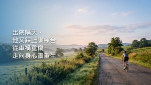 晨光中，一輛公路自行車靠在鄉間小路旁的石牆邊，石牆上放著一個水壺，遠方的丘陵一片金黃。